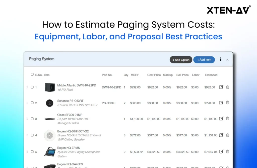 Paging and PA system cost breakdown equipment cabling labor and commissioning