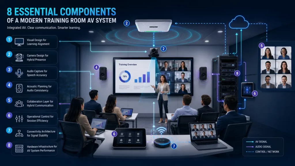 8 essential components of a training room audio visual system for hybrid learning and reliable operation