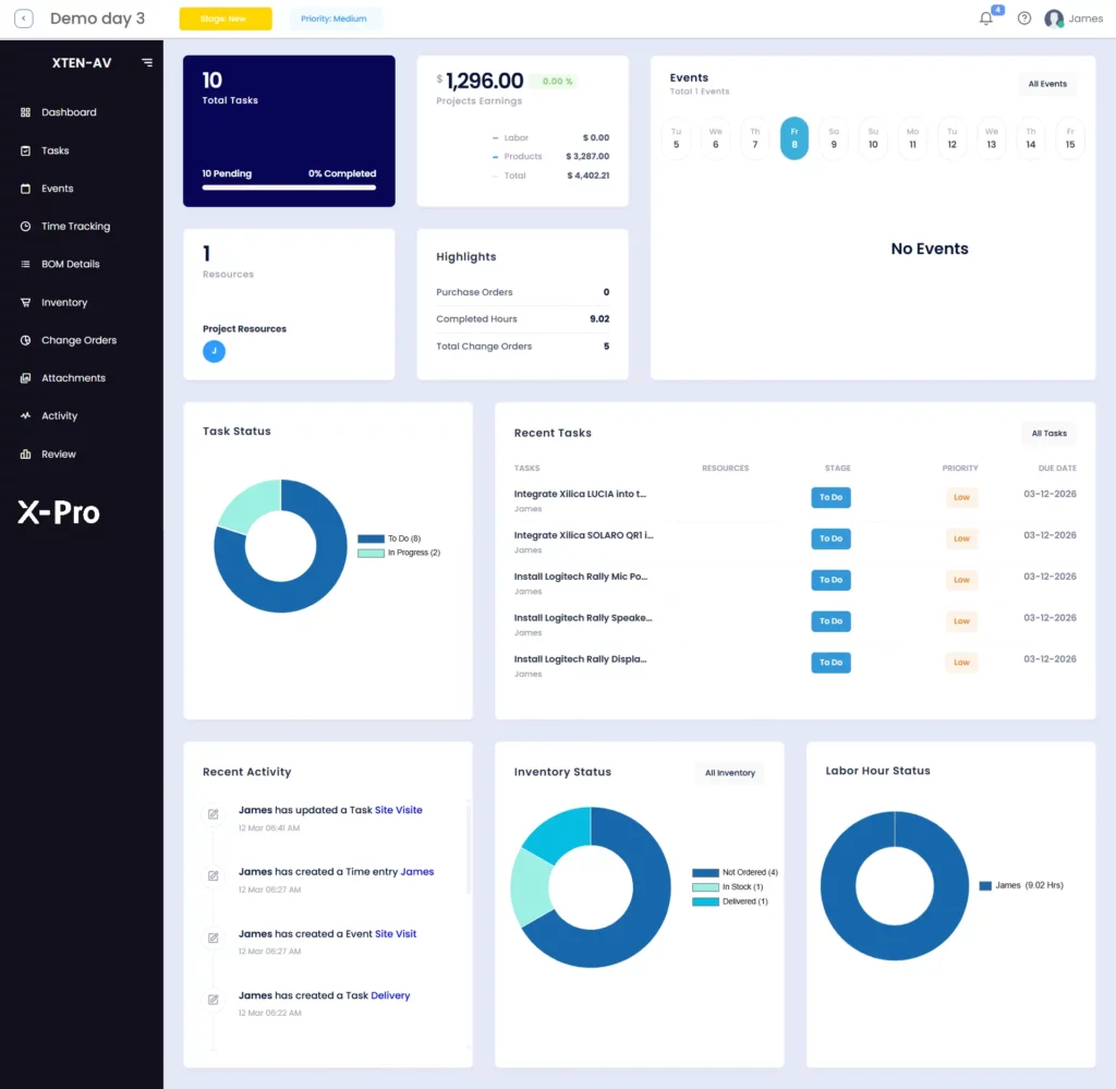 X-PRO AV project management software for real-time budget tracking, labor scheduling, and financial visibility