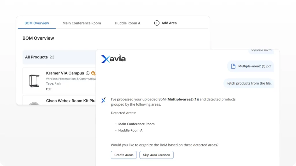 XAVIA AI BOM extraction for AV projects in XTEN-AV X-DRAW