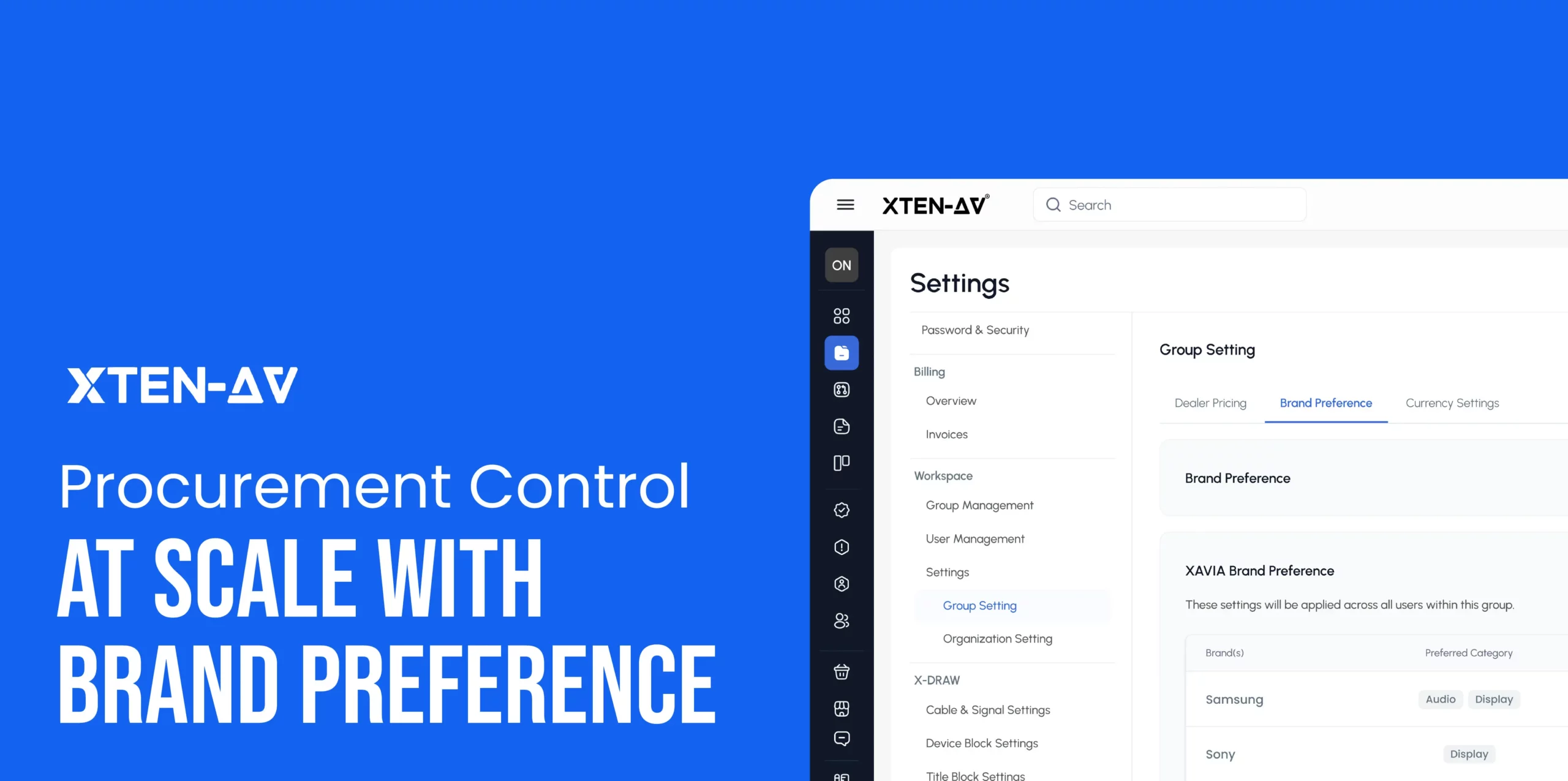 XTEN-AV Brand Preference Management in XAVIA for enterprise AV integrators